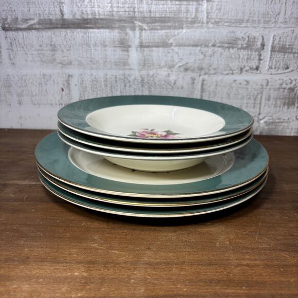 Vintage Homer Laughlin Century Green Plate/ Salad Bowl Set - Picture 2 of 8